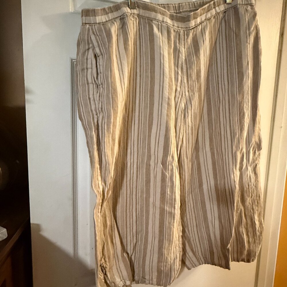 Coldwater Creek Tan Linen Striped Crop Pants - Petite XL